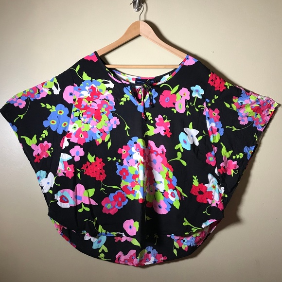 Westbound Black Floral Batwing Blouse Top Large - Picture 1 of 8
